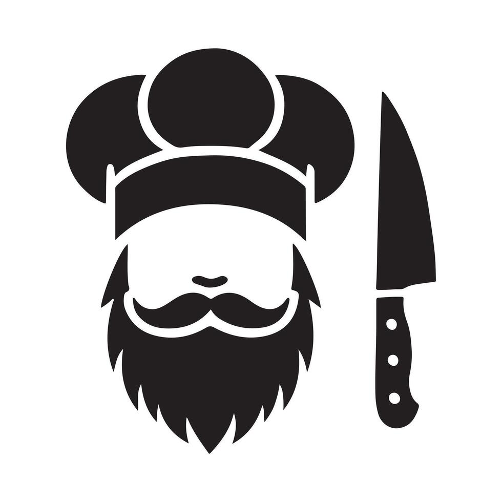 Silhouette Chef with Beard and Knife Illustration vector