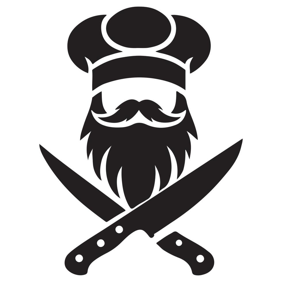 Bearded Chef Silhouette with Crossed Knives Art vector