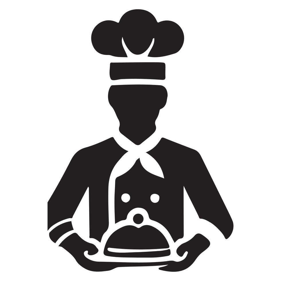 Chef Serving Dish Silhouette Icon Design vector