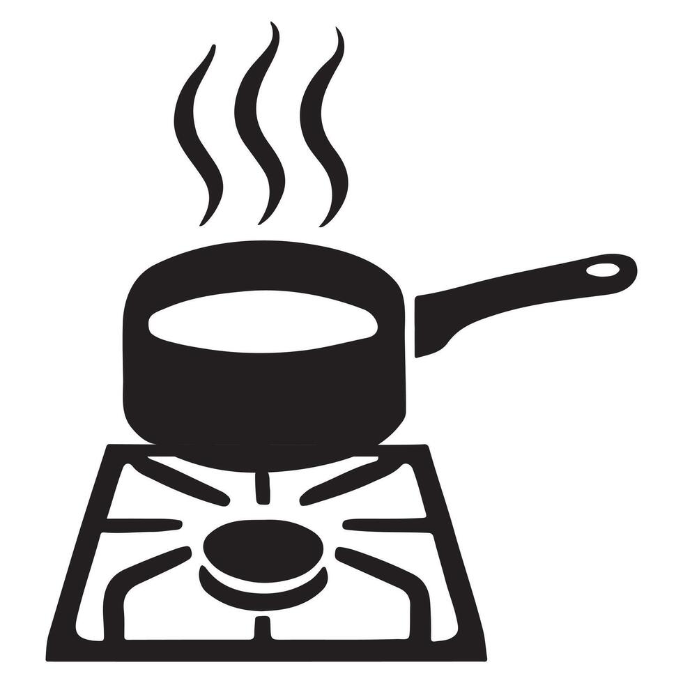 Simple Silhouette of a Pot Boiling on a Stove vector