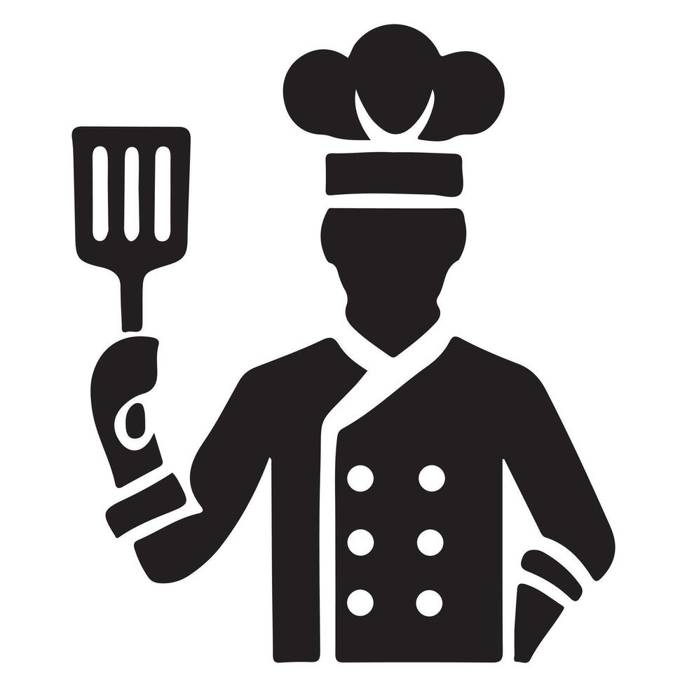 Chef Silhouette Holding Spatula Culinary Professional Icon Design vector