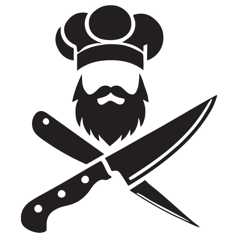 Chef Silhouette with Crossed Knives Logo Design vector
