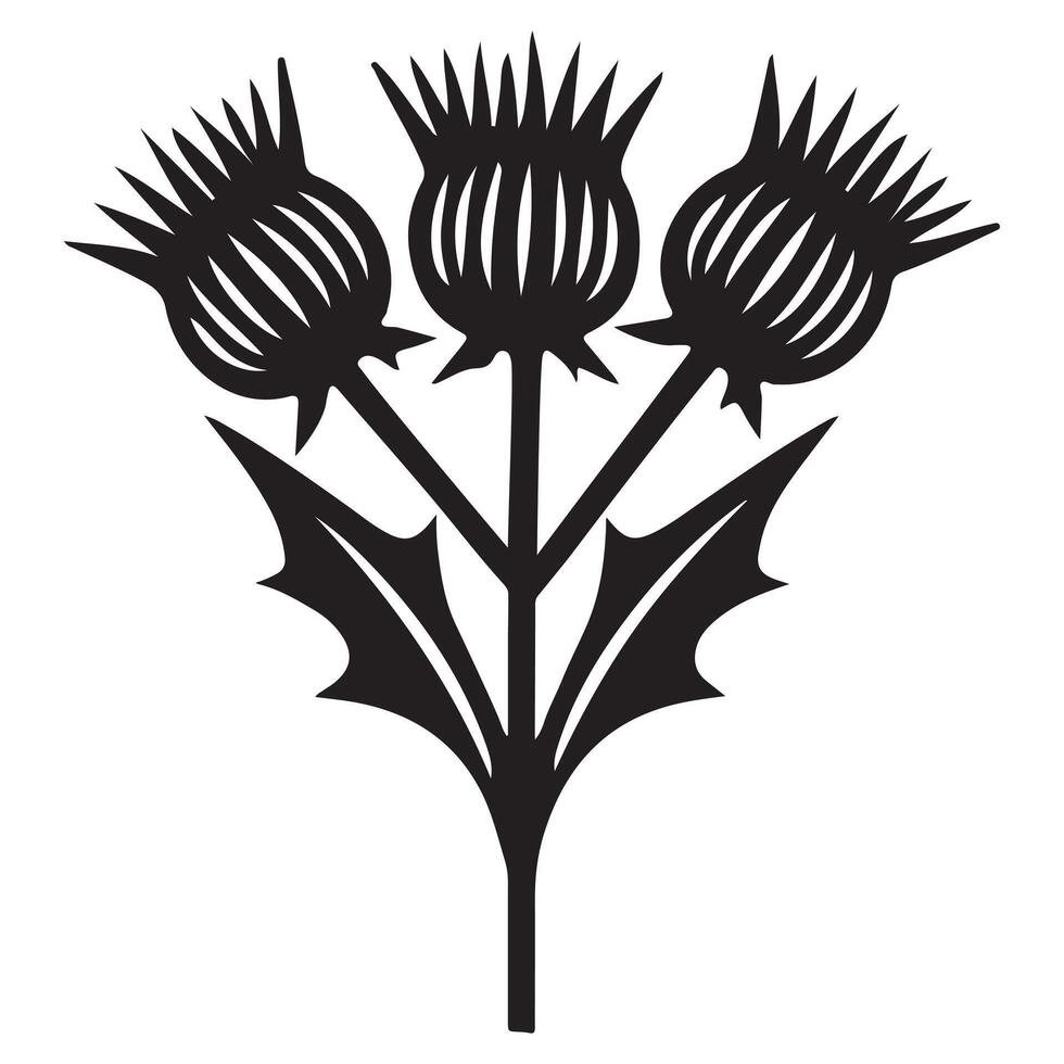 Detailed Black Silhouette Thistle Trio Illustration vector