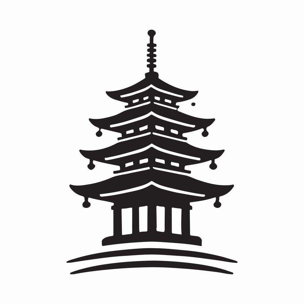 Detailed Silhouette Japanese Pagoda Illustration vector