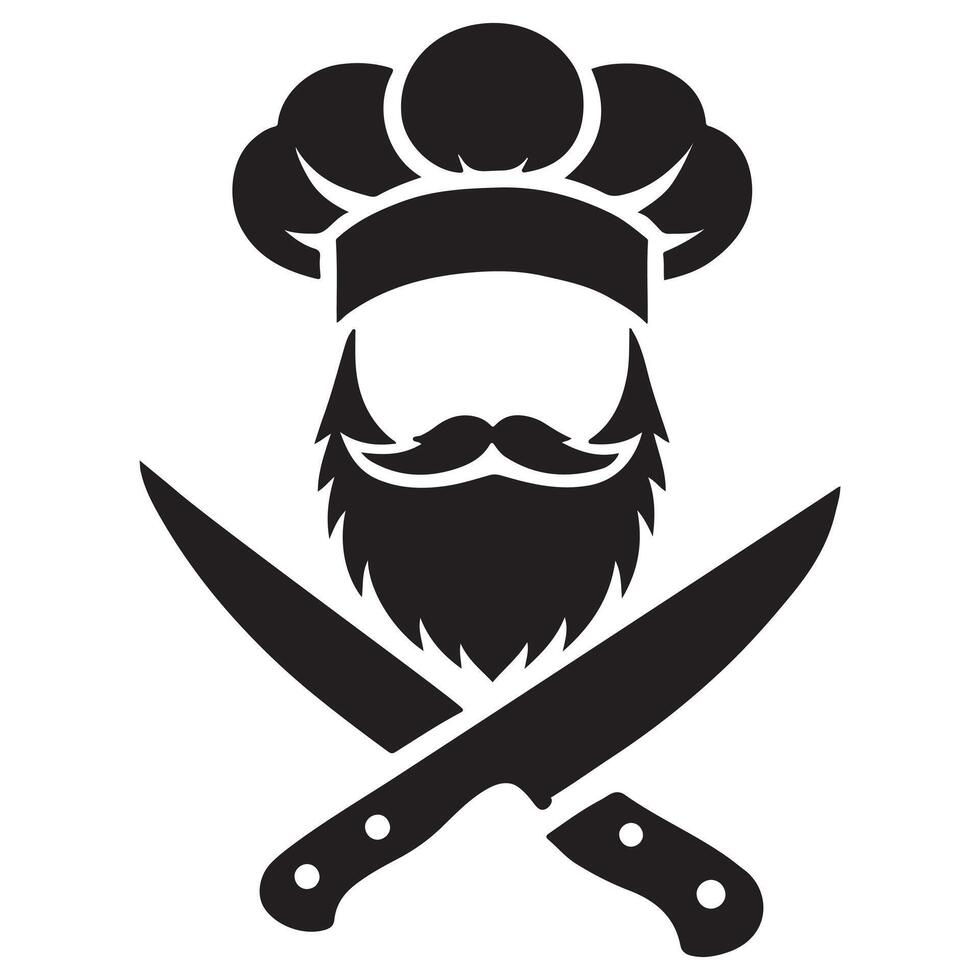 Chef Silhouette Logo with Crossed Kitchen Knives vector