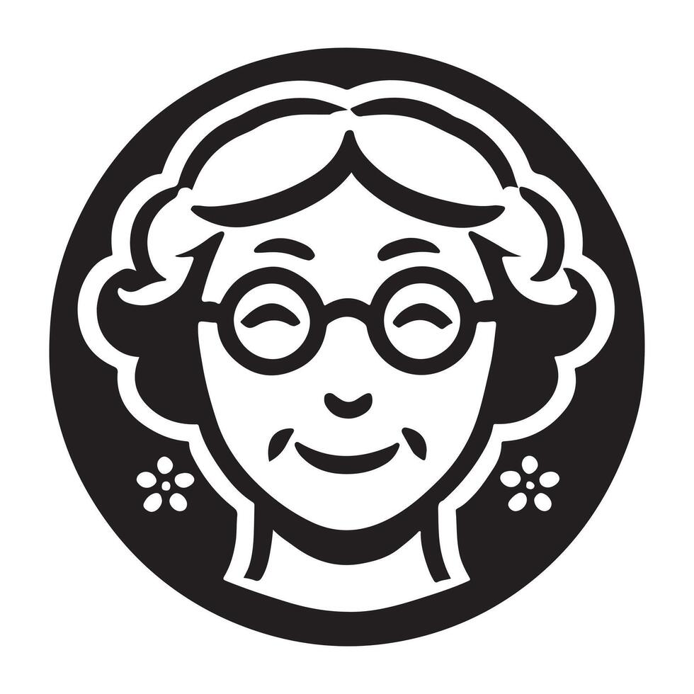 Charming Silhouette Illustration of an Elderly Woman with Glasses vector
