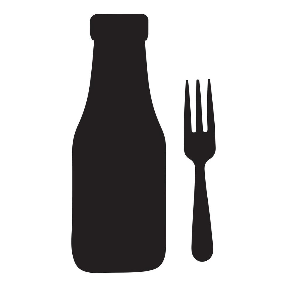 Ketchup Bottle and Fork Silhouette Icon for Food Designs vector