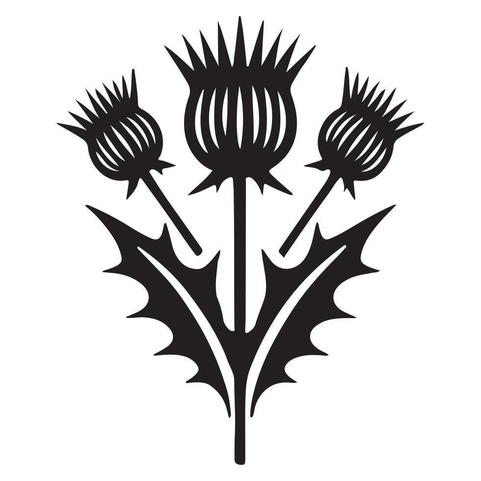 Elegant Black Silhouette Thistle Flower Illustration Art vector