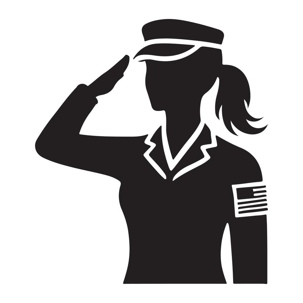 Silhouette of a Female Soldier Saluting in Uniform vector