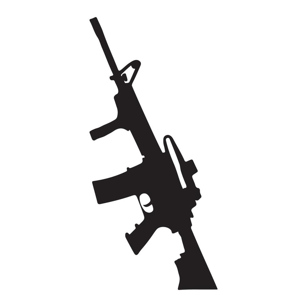 Black Silhouette Illustration of an M16 Assault Rifle vector