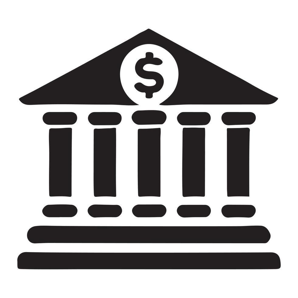 Bank Building with Dollar Sign Silhouette Icon vector