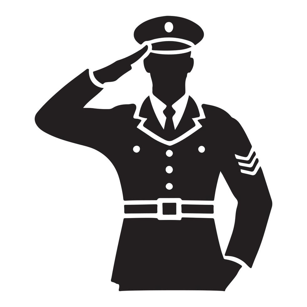 Silhouette of a Male Soldier in Uniform Saluting vector