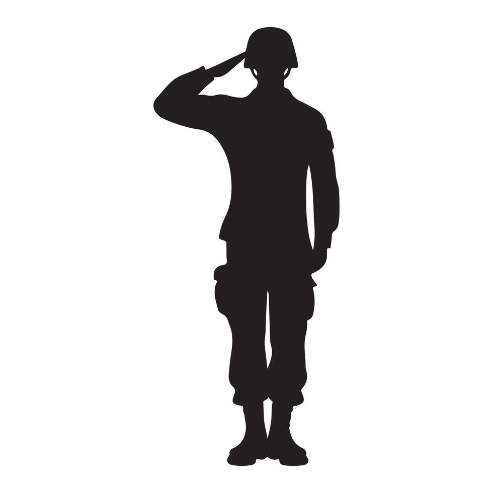 Silhouette of a Saluting Soldier in Military Uniform vector