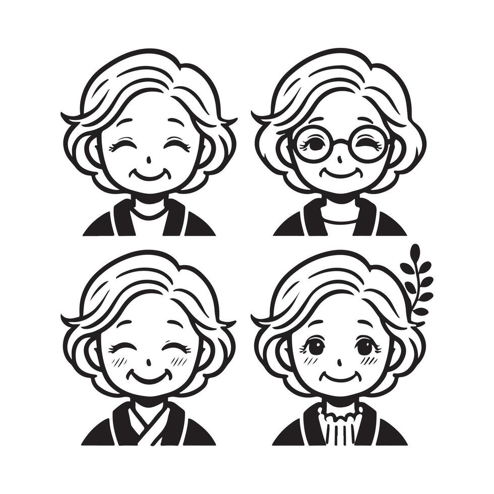 Charming Silhouettes of Elderly Women in Various Styles vector