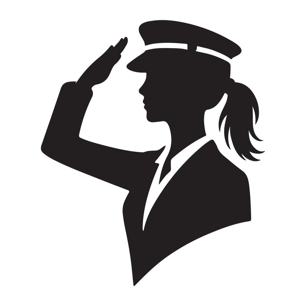 Profile Silhouette of a Female Officer Saluting vector