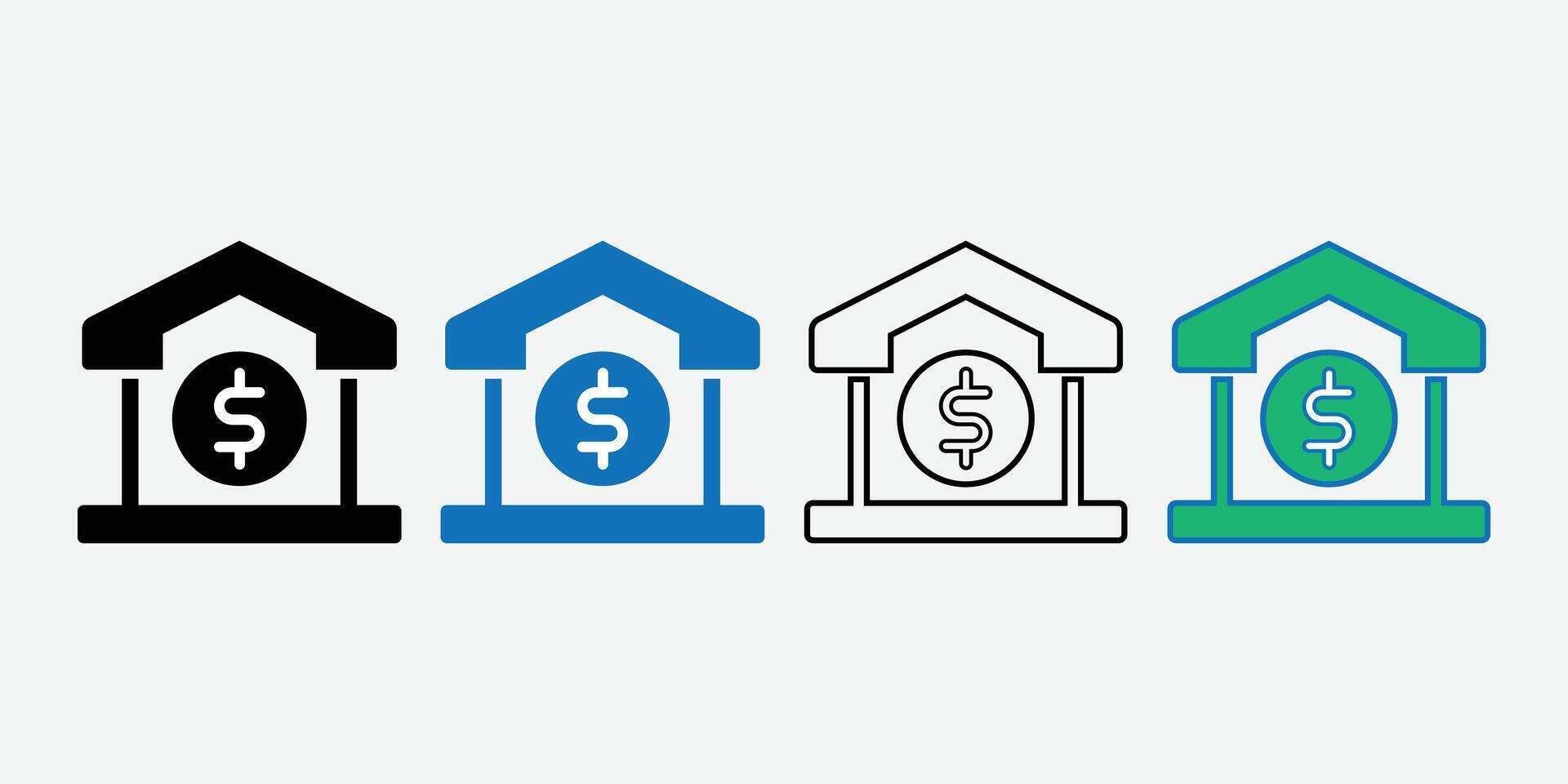 Bank Icon . Bank front building illustration icon set. vector