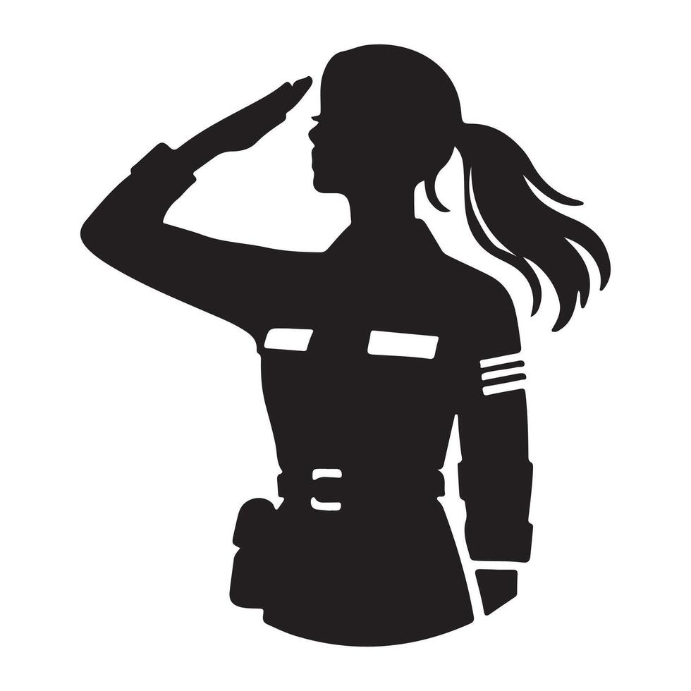 Silhouette of a Female Soldier Saluting vector