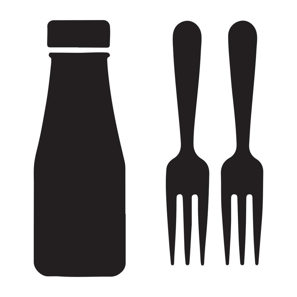 Silhouette of Plastic Bottle and Forks for Picnic Icon Design vector