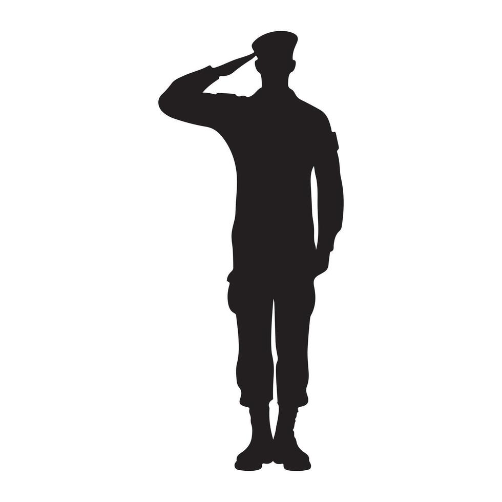 Silhouette of a Saluting Male Soldier in Uniform vector