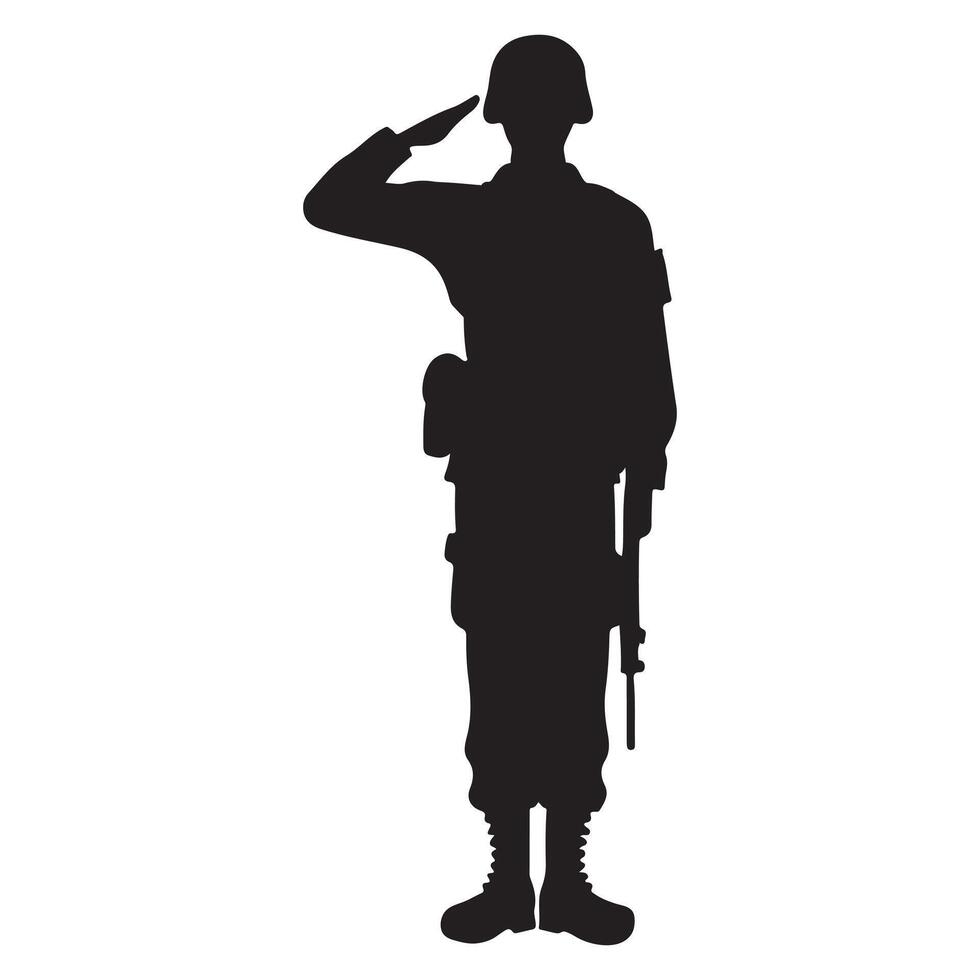 Silhouette of a Male Soldier Saluting with Rifle vector