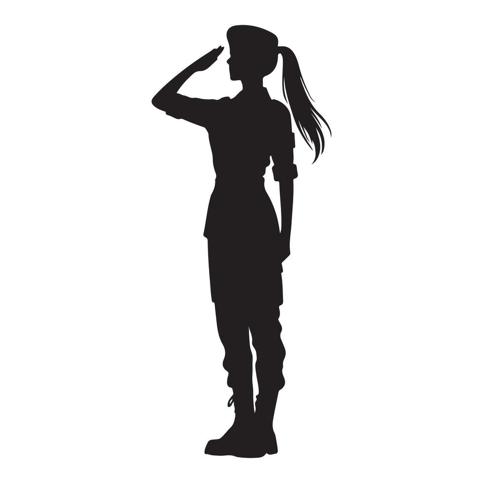 Silhouette of a Female Soldier Saluting in Uniform vector