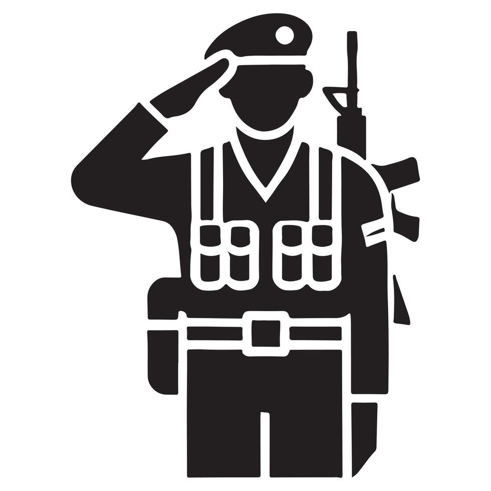 Silhouette of a Saluting Soldier with Gear Illustration vector