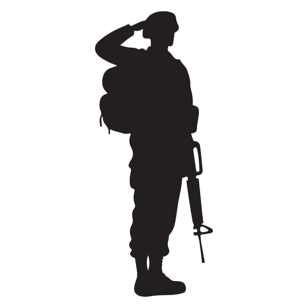 Detailed Silhouette of a Soldier Saluting Illustration vector