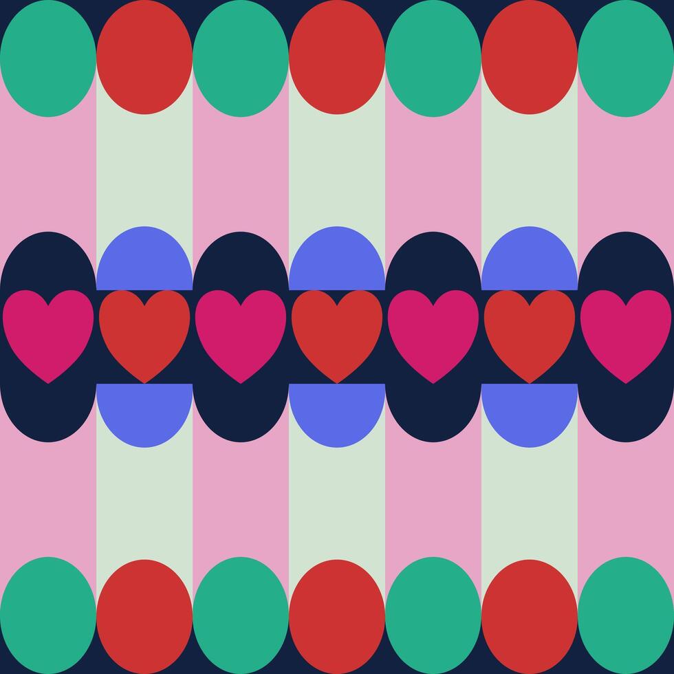 Heart Circle Colourful Geometric Verical Motif Graphic For Valentine Print Product Retro Background. vector