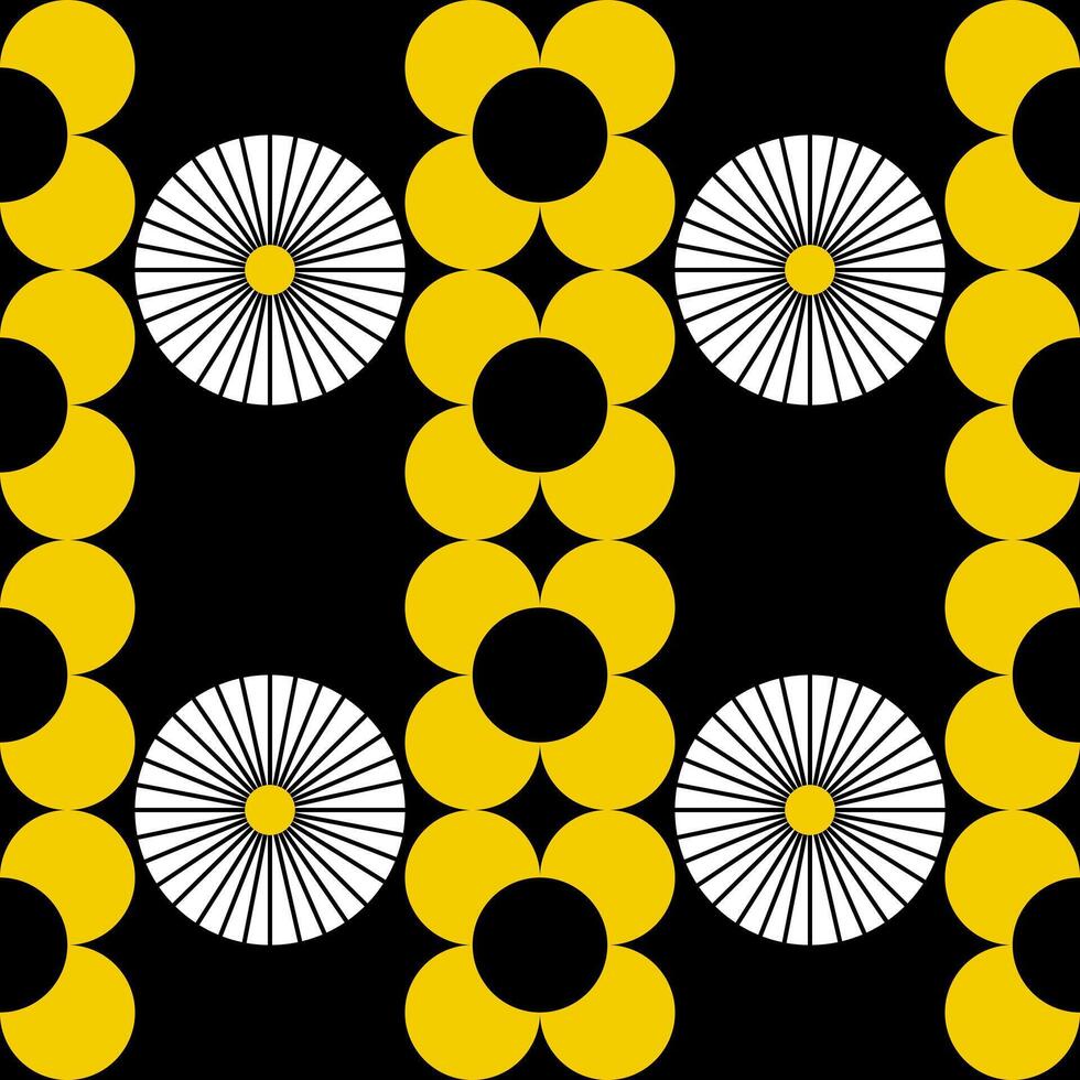 Floral Seamless Pattern Daisy Geometric Circle Flower Motif Graphic For Textile Print Product Backgrounds. vector