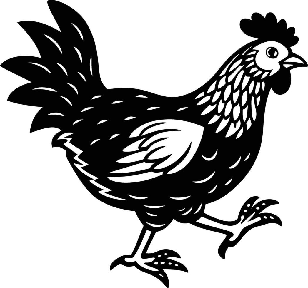 A black and white chicken silhouette on a white background vector