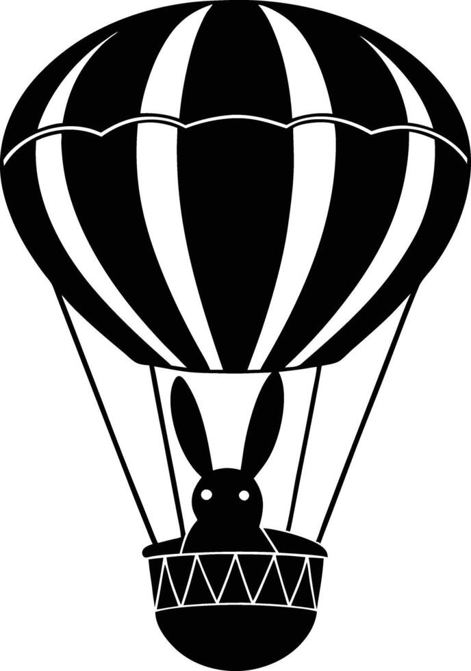 A black and white silhouette of a rabbit in a hot air balloon vector