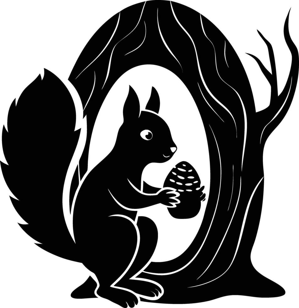 Squirrel with acorn in tree vector