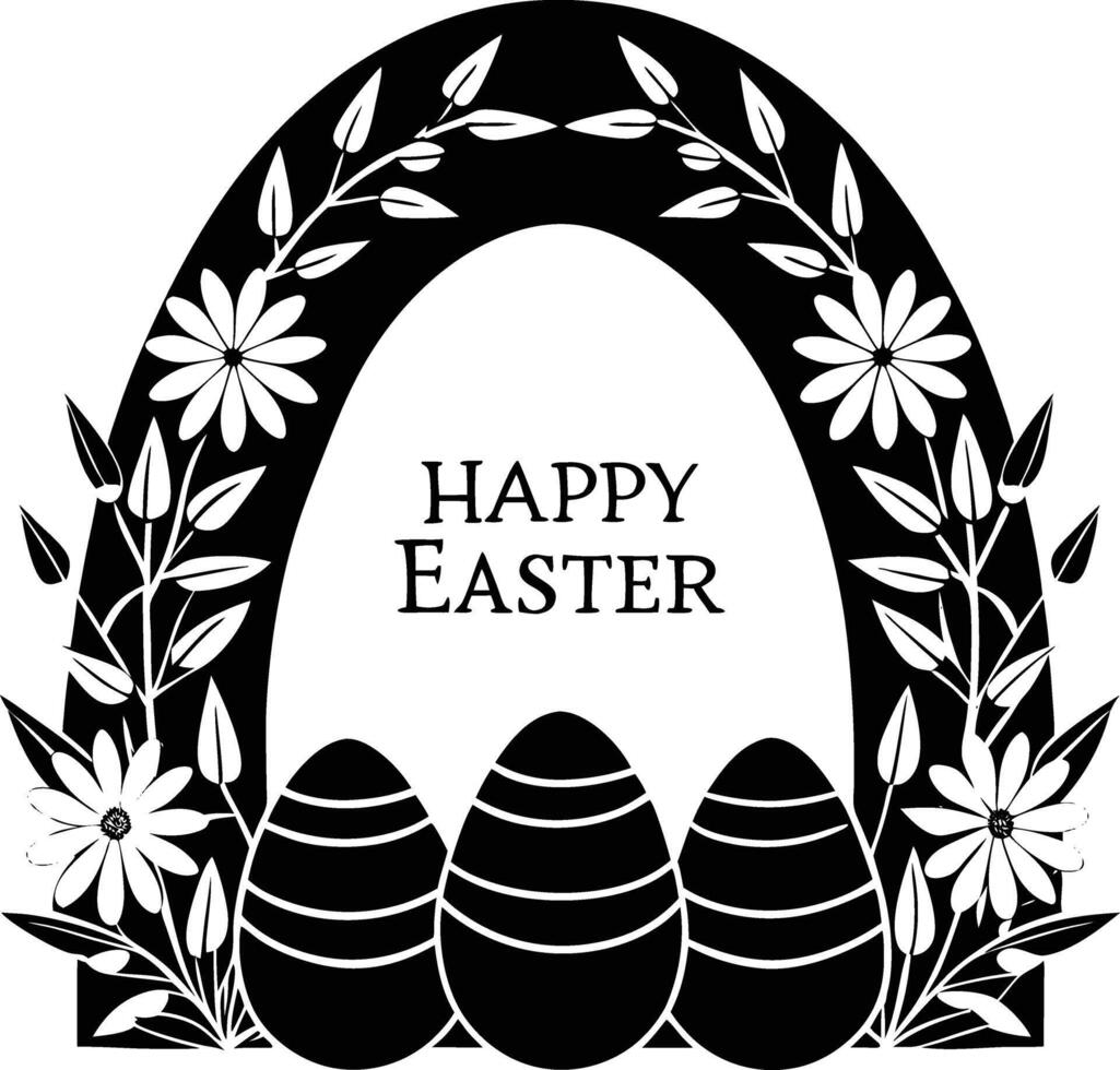 Easter egg frame with flowers and leaves vector