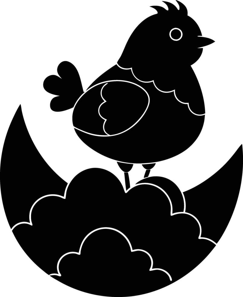 A black and white silhouette of a bird sitting on a cloud vector