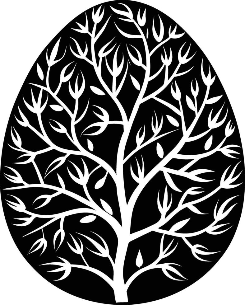 A black and white tree silhouette in the shape of a circle vector