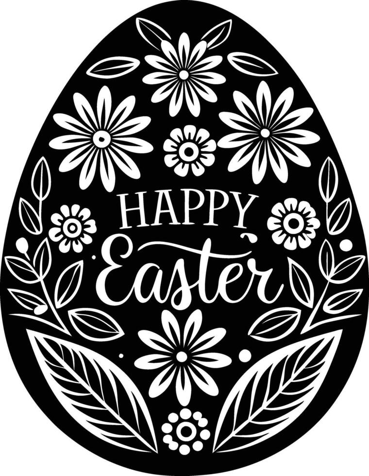 Easter egg with flowers and leaves vector