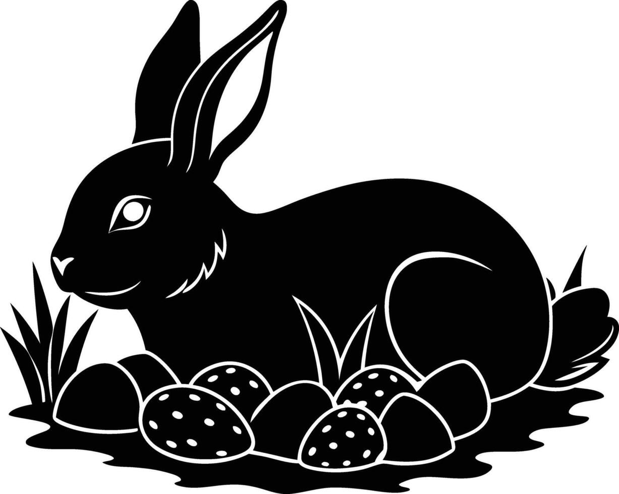 Black and white silhouette of an easter bunny vector