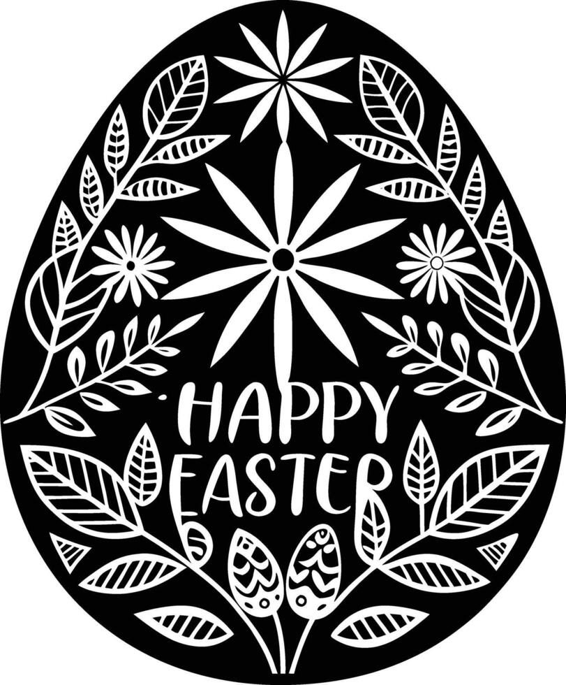An easter egg with flowers and leaves on it and the words happy easter vector