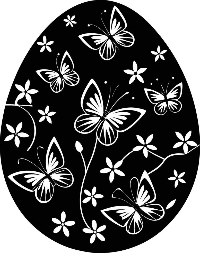 Easter egg with butterflies and flowers vector