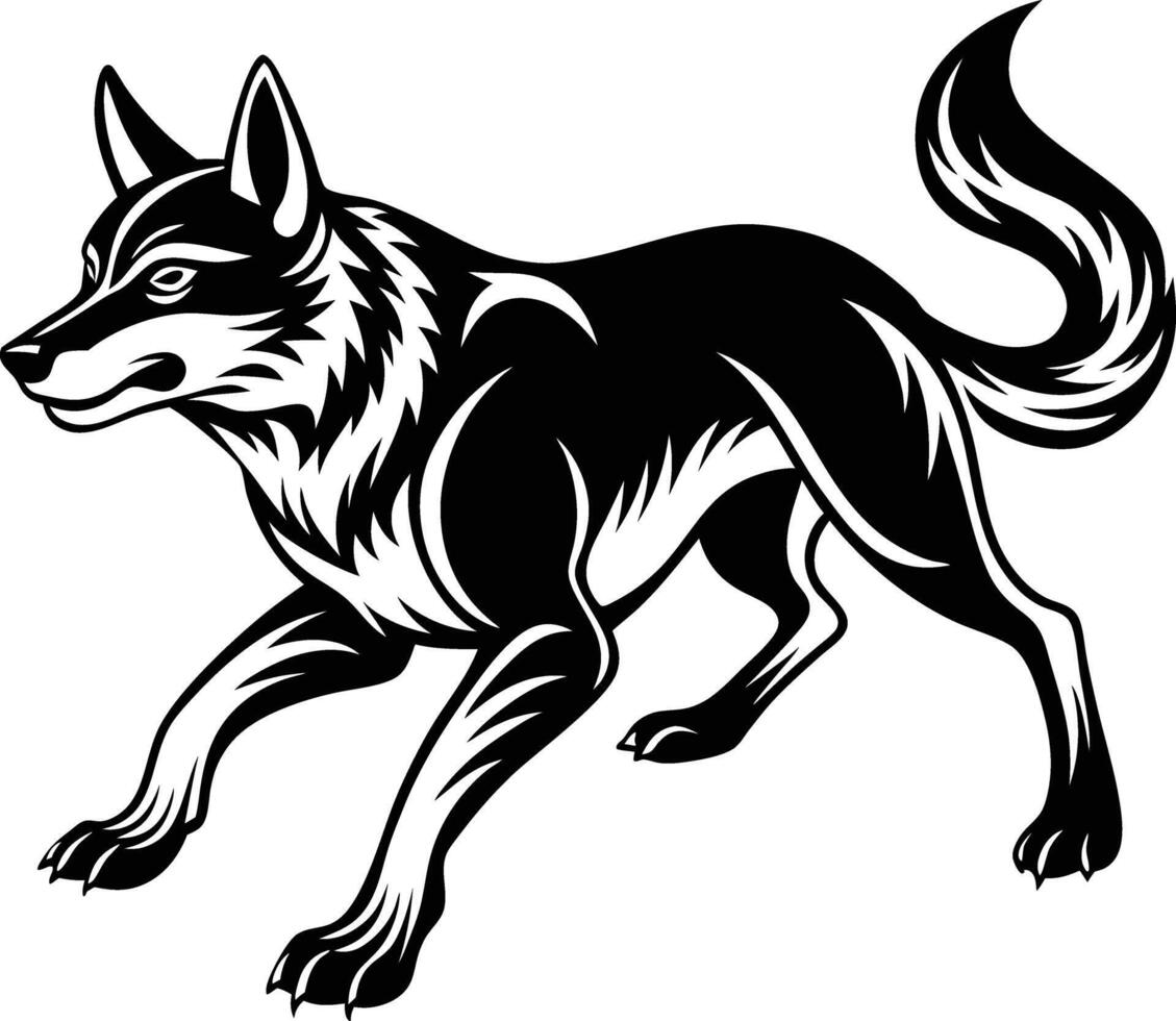 A black and white wolf running vector