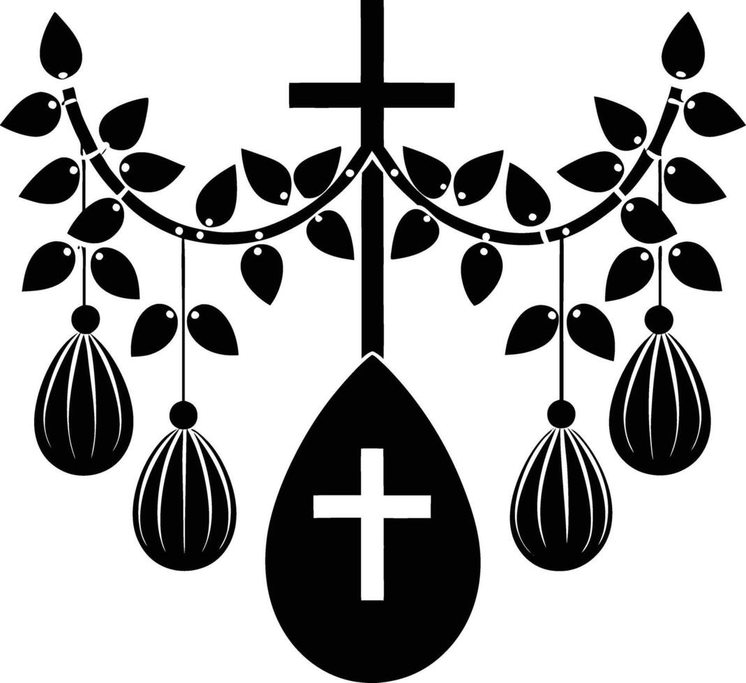 A cross and a bunch of leaves with crosses on them vector