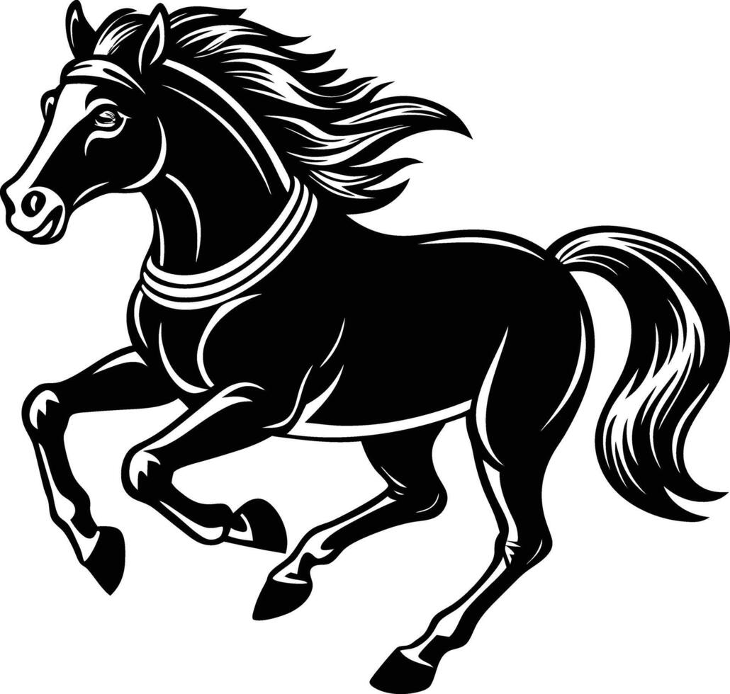 Black and white horse running vector