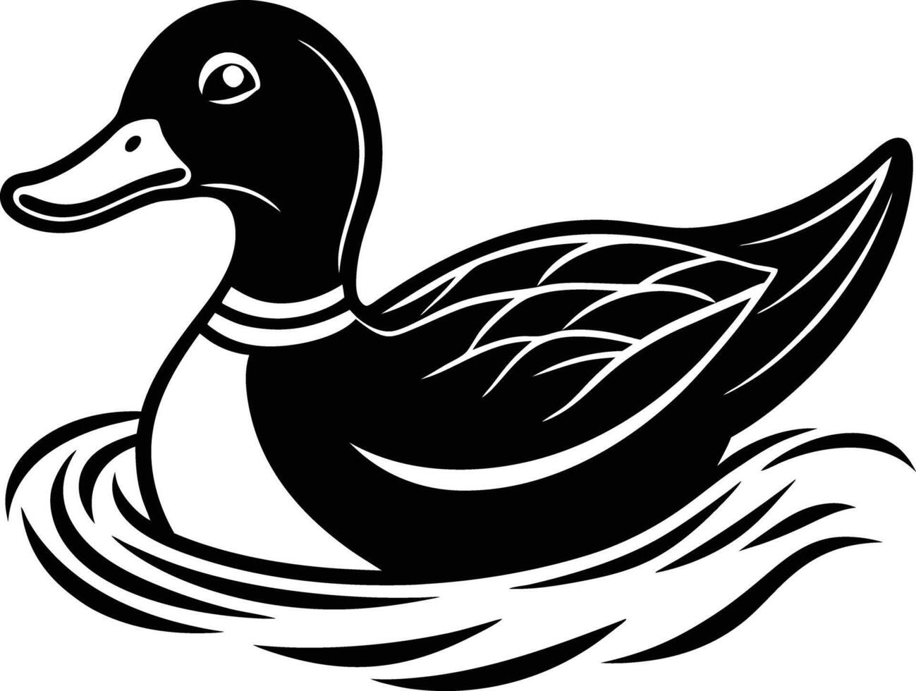 A black and white duck swimming in the water vector