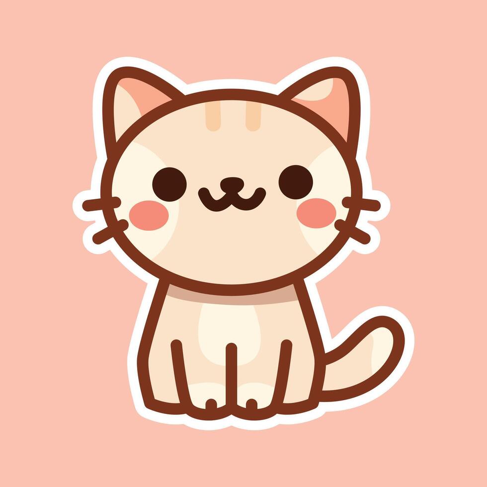 Cute White Cat Sitting with Brown Background - Adorable Illustration vector