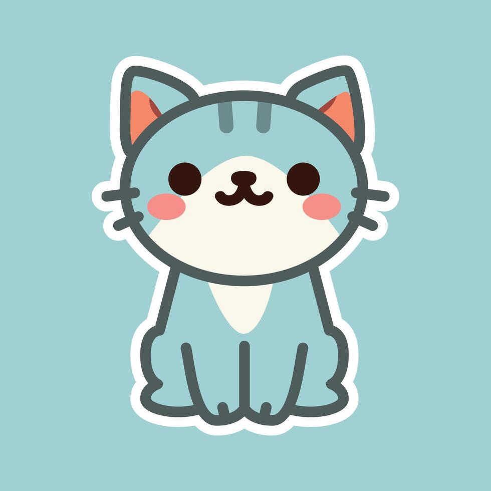 Playful Cartoon Cat Sitting with Blue Background - Fun Illustration vector