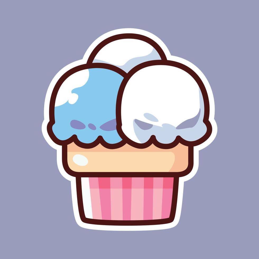 Double Scoop Ice Cream Cone with White and Blue Scoops - Cartoon Illustration vector