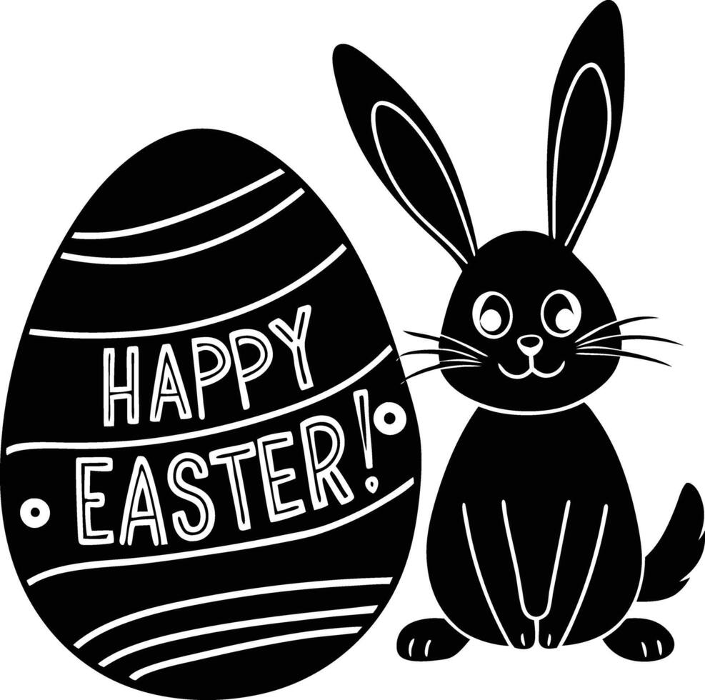 Black and white illustration of a rabbit and an egg vector