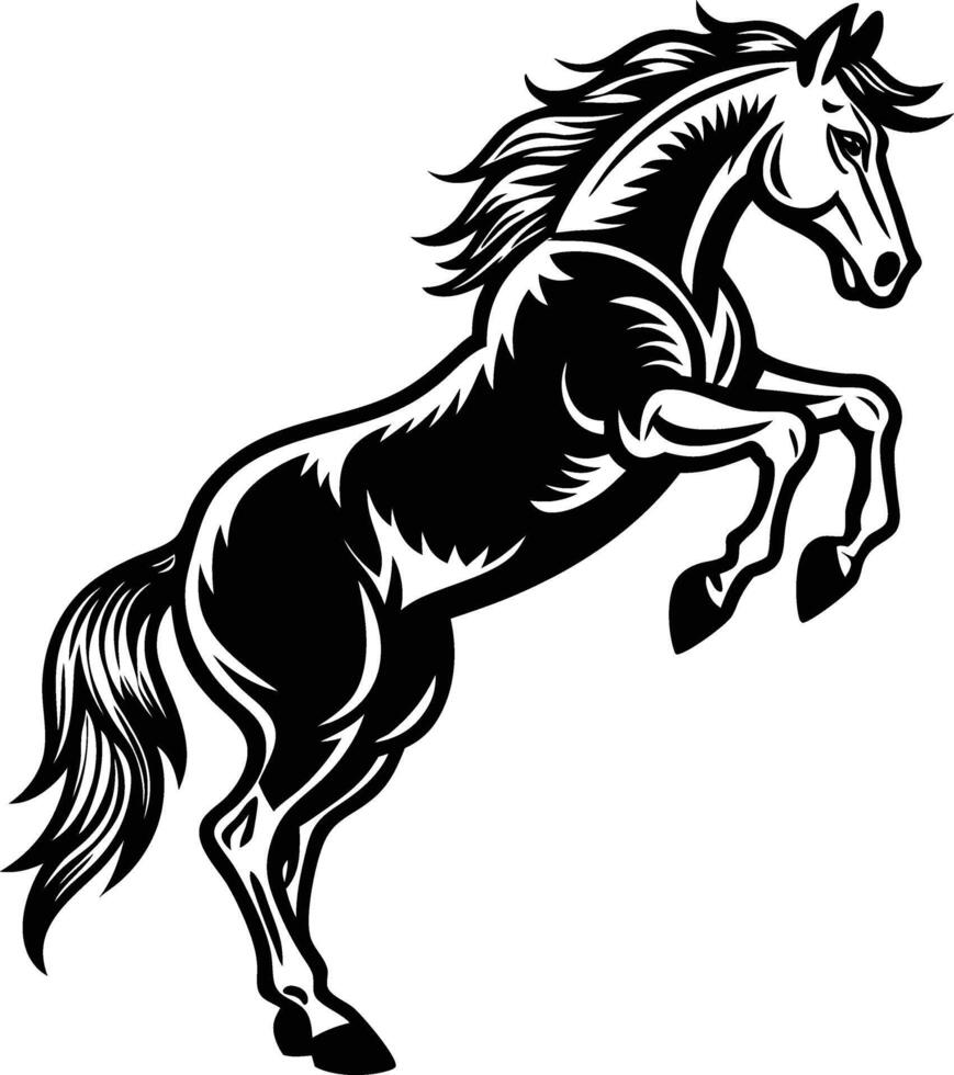 Black and white horse rearing up vector