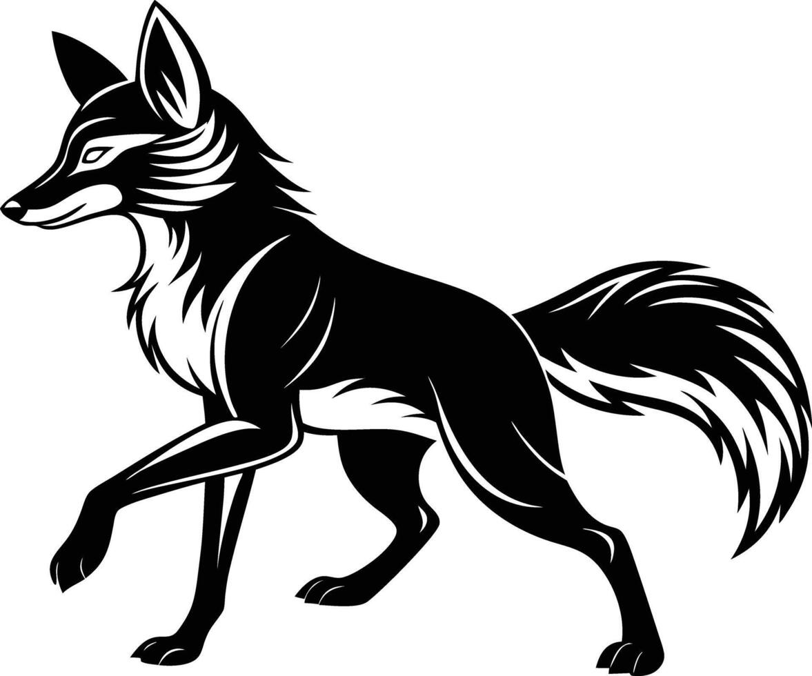 Black and white fox silhouette vector