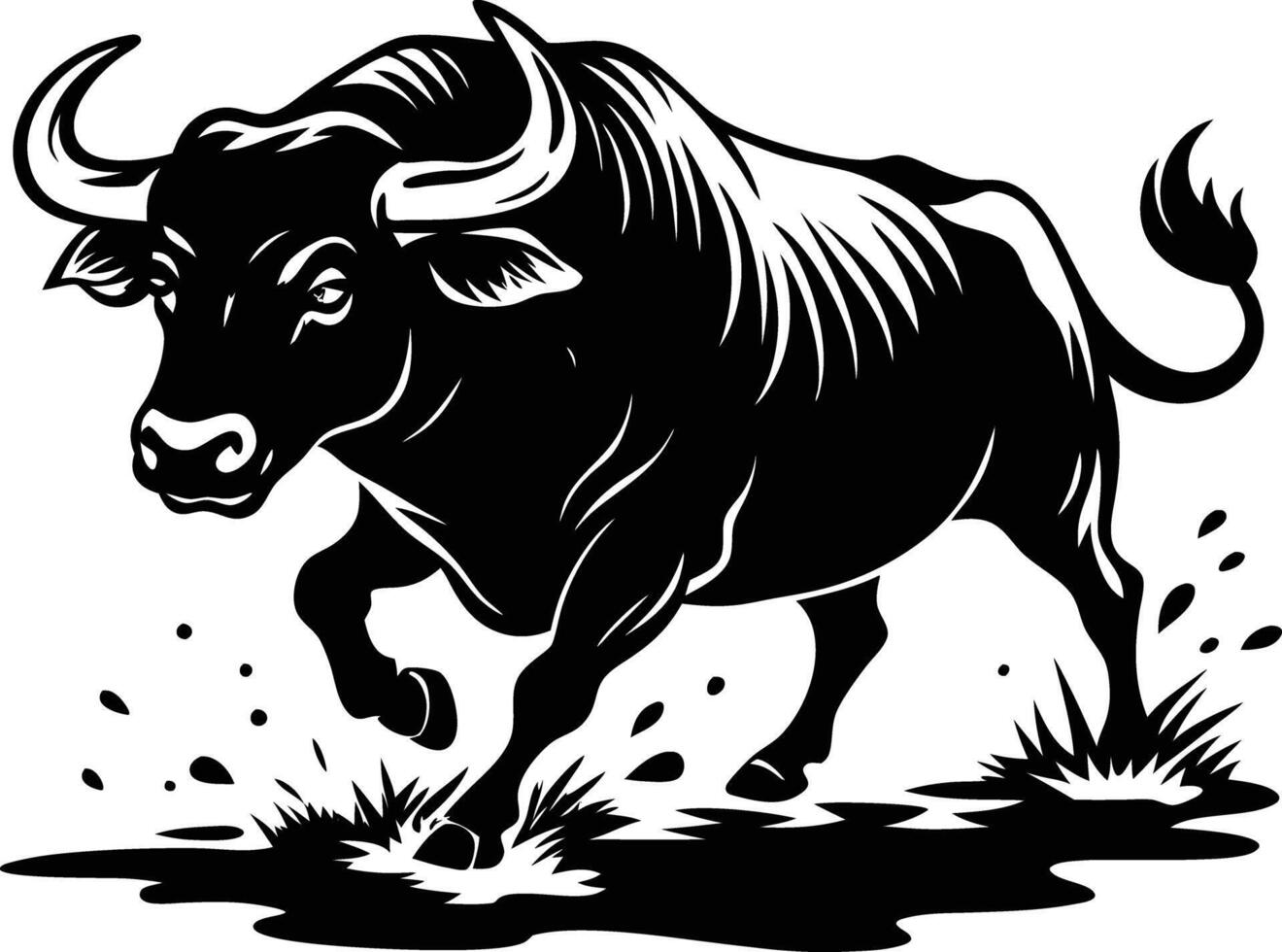Black and white of a bull running vector
